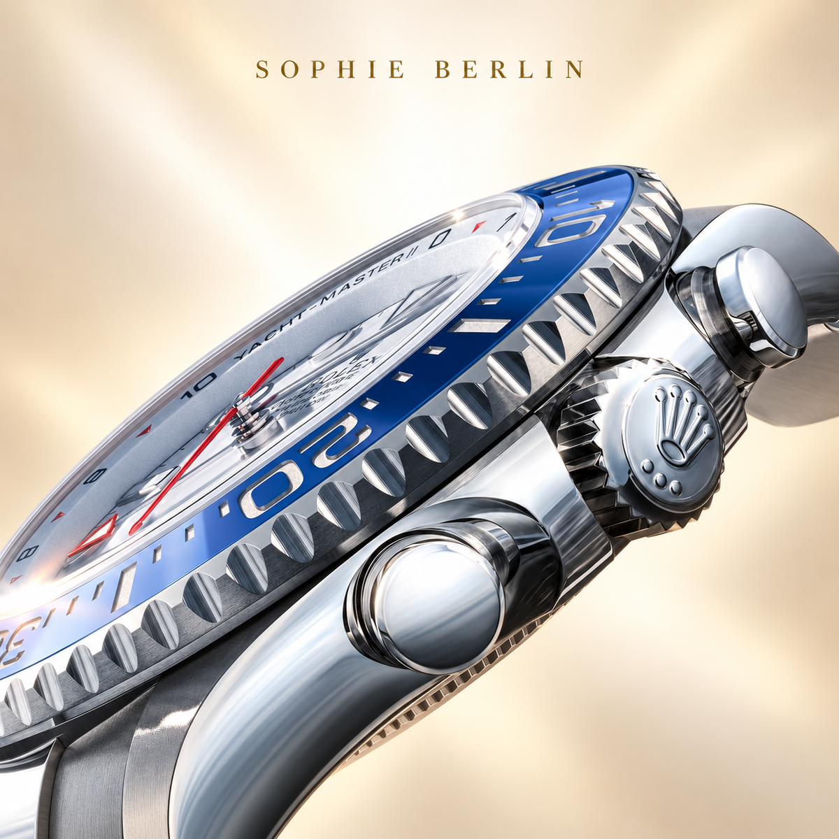 Maritime Herrenuhr – Blau & Weiß – Seitenansicht mit Krone und Drückern – Sophie Berlin