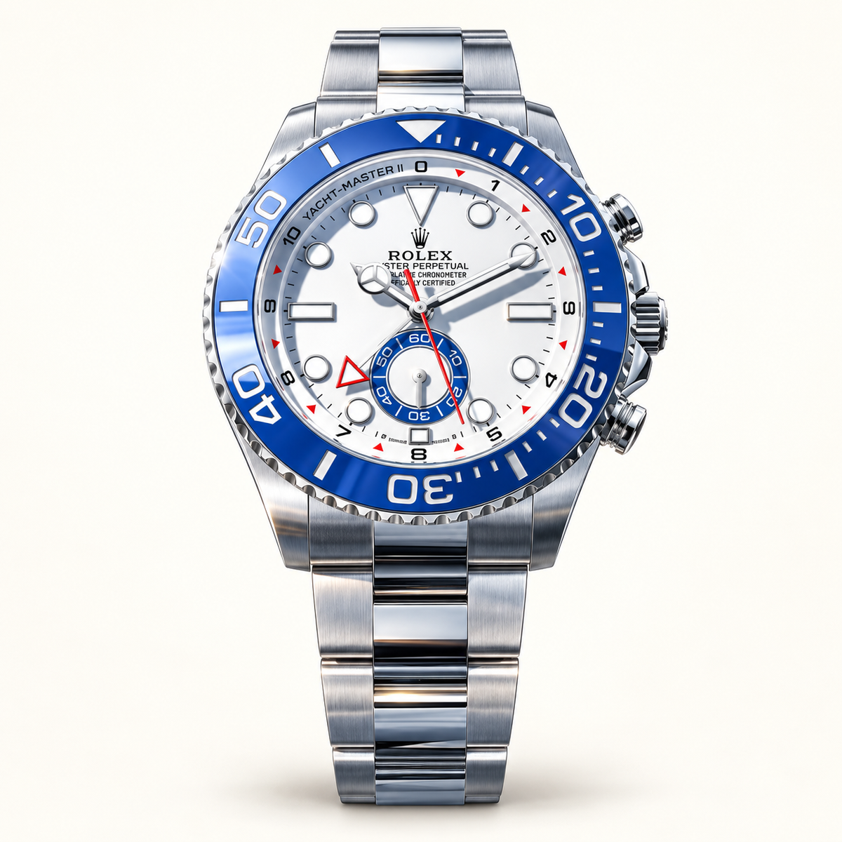 Maritime Herrenuhr – Blau & Weiß – Vorderansicht mit Gliederarmband