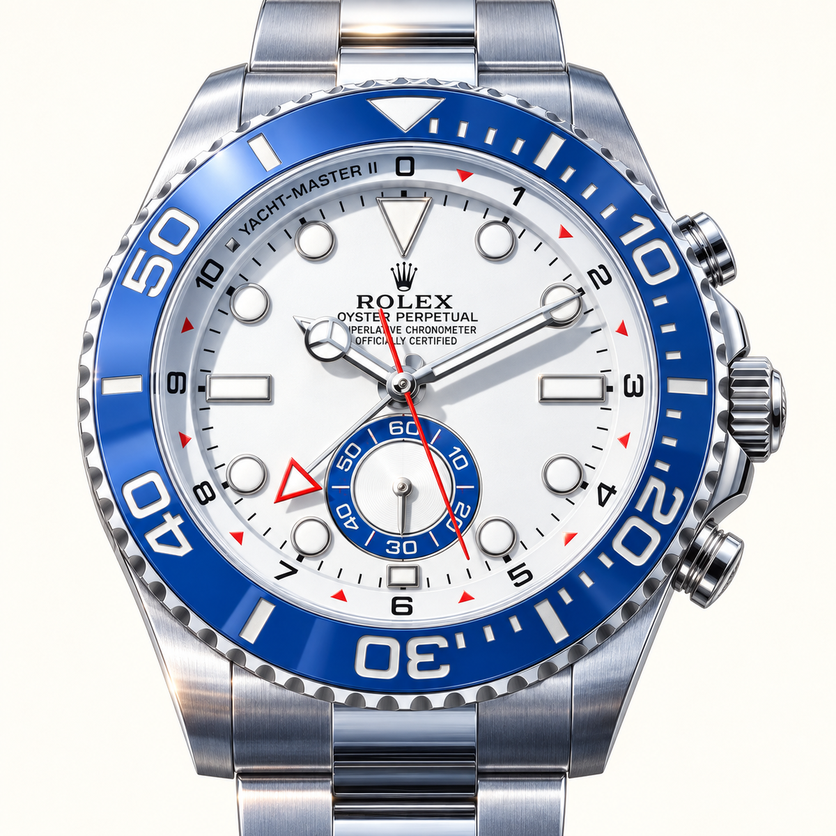 Maritime Herrenuhr – Blau & Weiß – Detailansicht von Zifferblatt, Lünette und sichtbarer Krone
