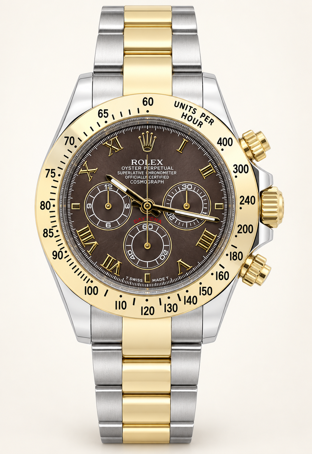 Brunello Chronograph in Dunkelbraun und Bicolor – 40 mm, Frontansicht