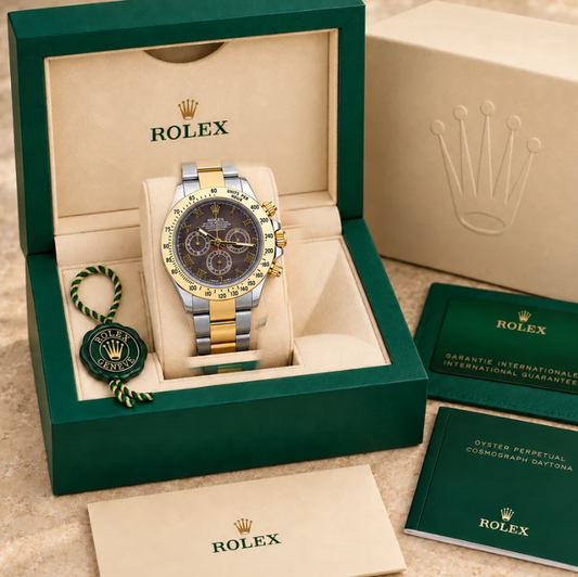 Brunello Chronograph – Dunkelbraun & Bicolor | 40 mm in groene Rolex-doos