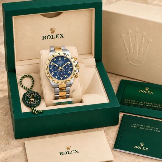 Celestaro Chronograph – Blau & Bicolor | 40 mm in groene Rolex-doos