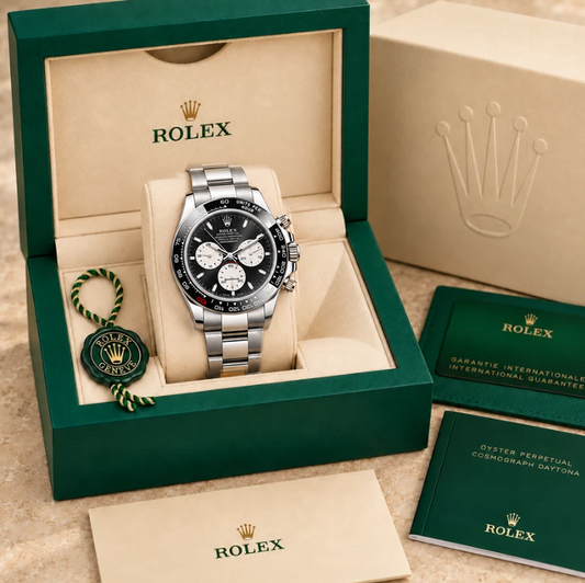 Centurion Herren-Chronograph – Schwarz & Silberfarben | 40 mm in groene Rolex-doos