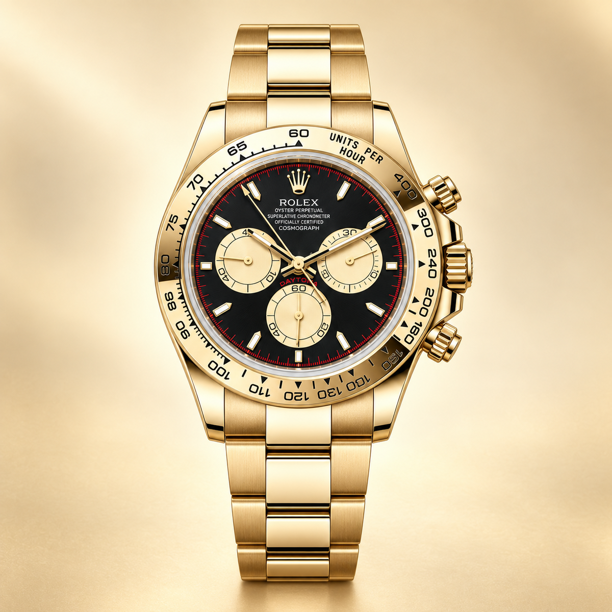 Champavio Herren-Chronograph in Schwarz, Champagner und Goldfarben, 40 mm – Vorderansicht