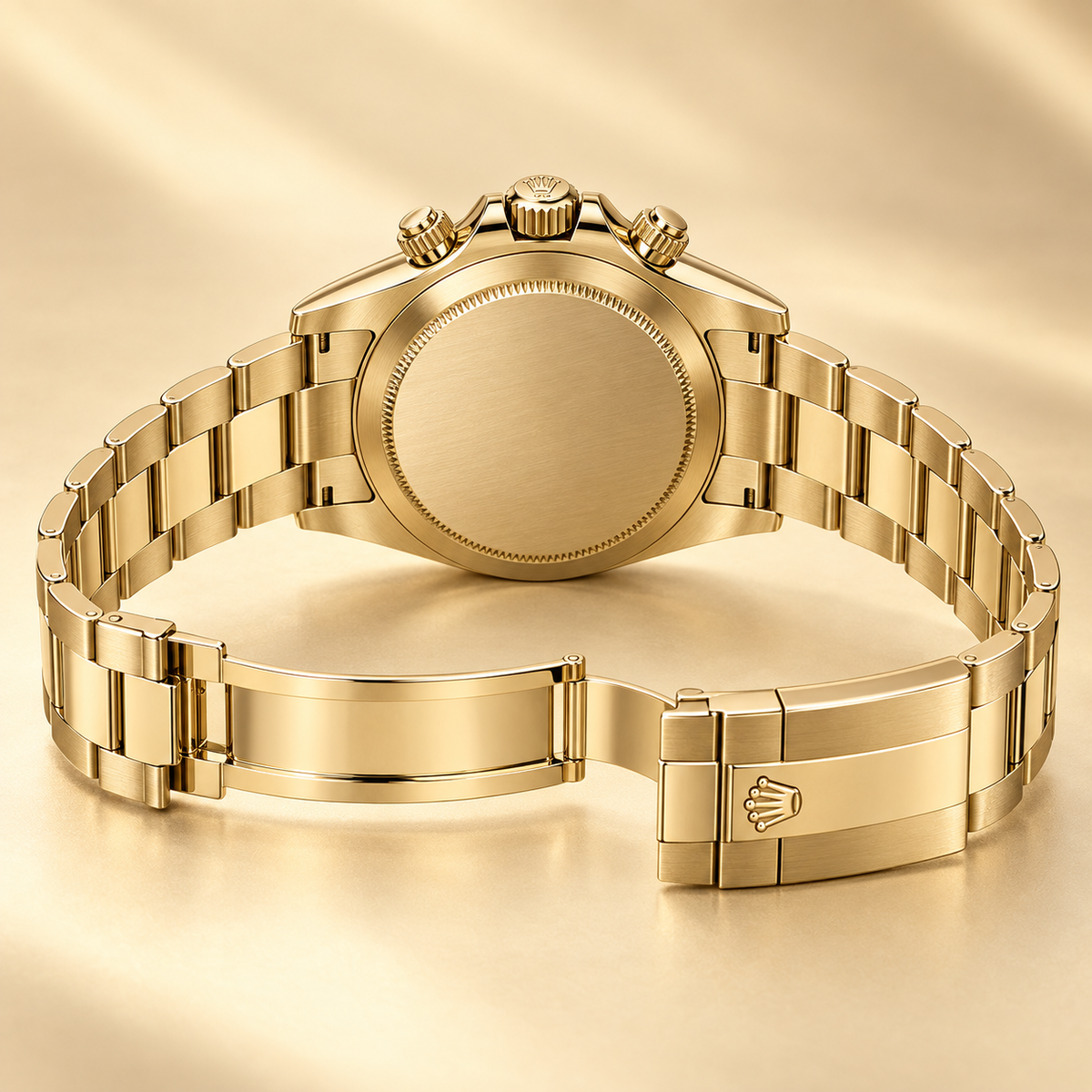 Champavio Herren-Chronograph in Goldfarben, 40 mm – Rückansicht mit geöffnetem Armband