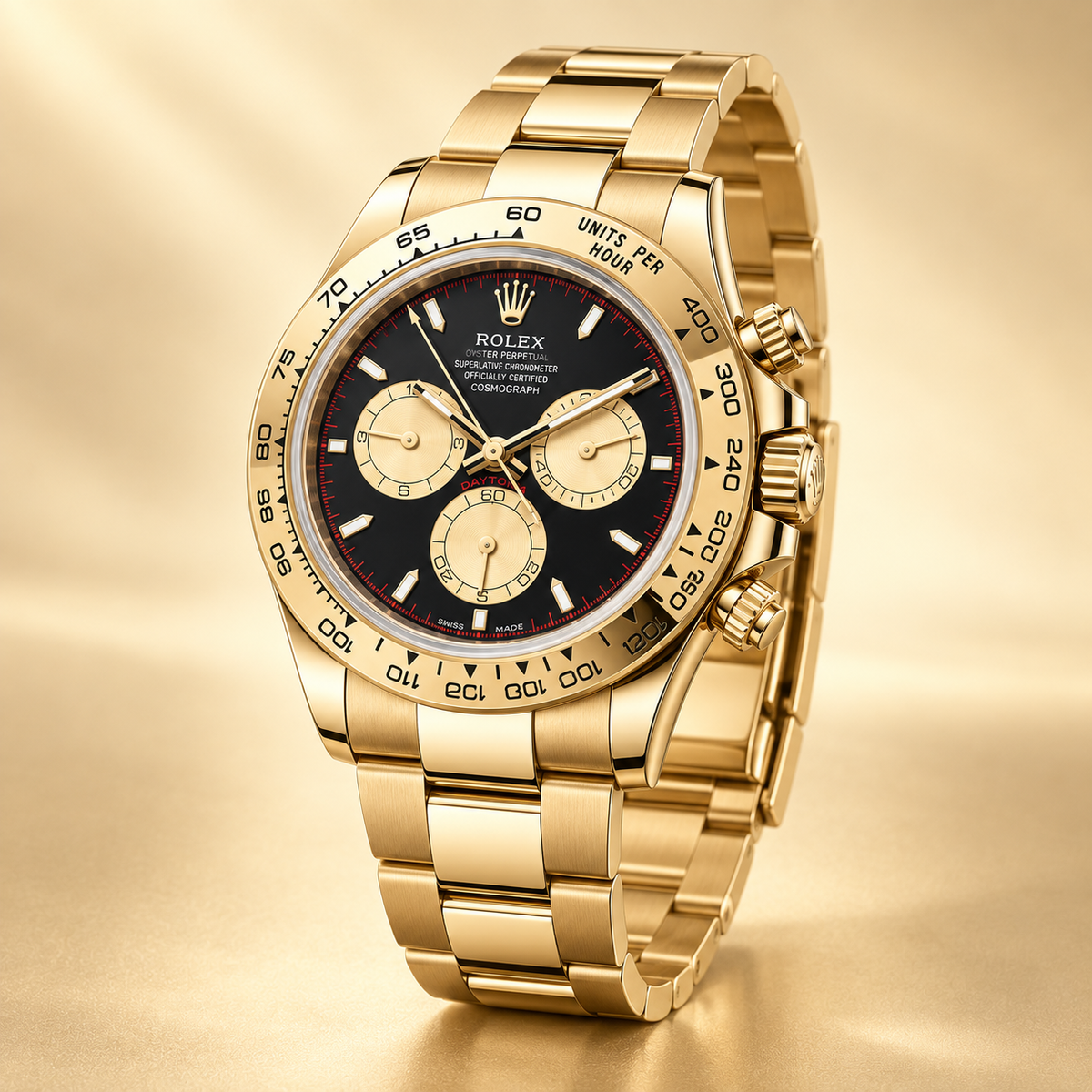 Champavio Herren-Chronograph in Schwarz, Champagner und Goldfarben, 40 mm – Seitenansicht