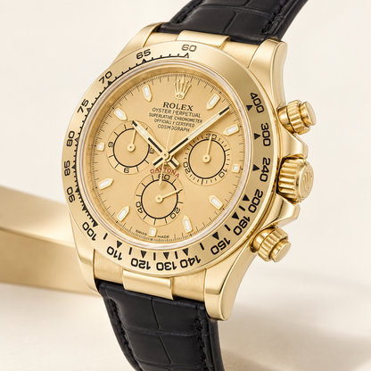 Champelio Herren-Chronograph – Seitenansicht des goldfarbenen Gehäuses