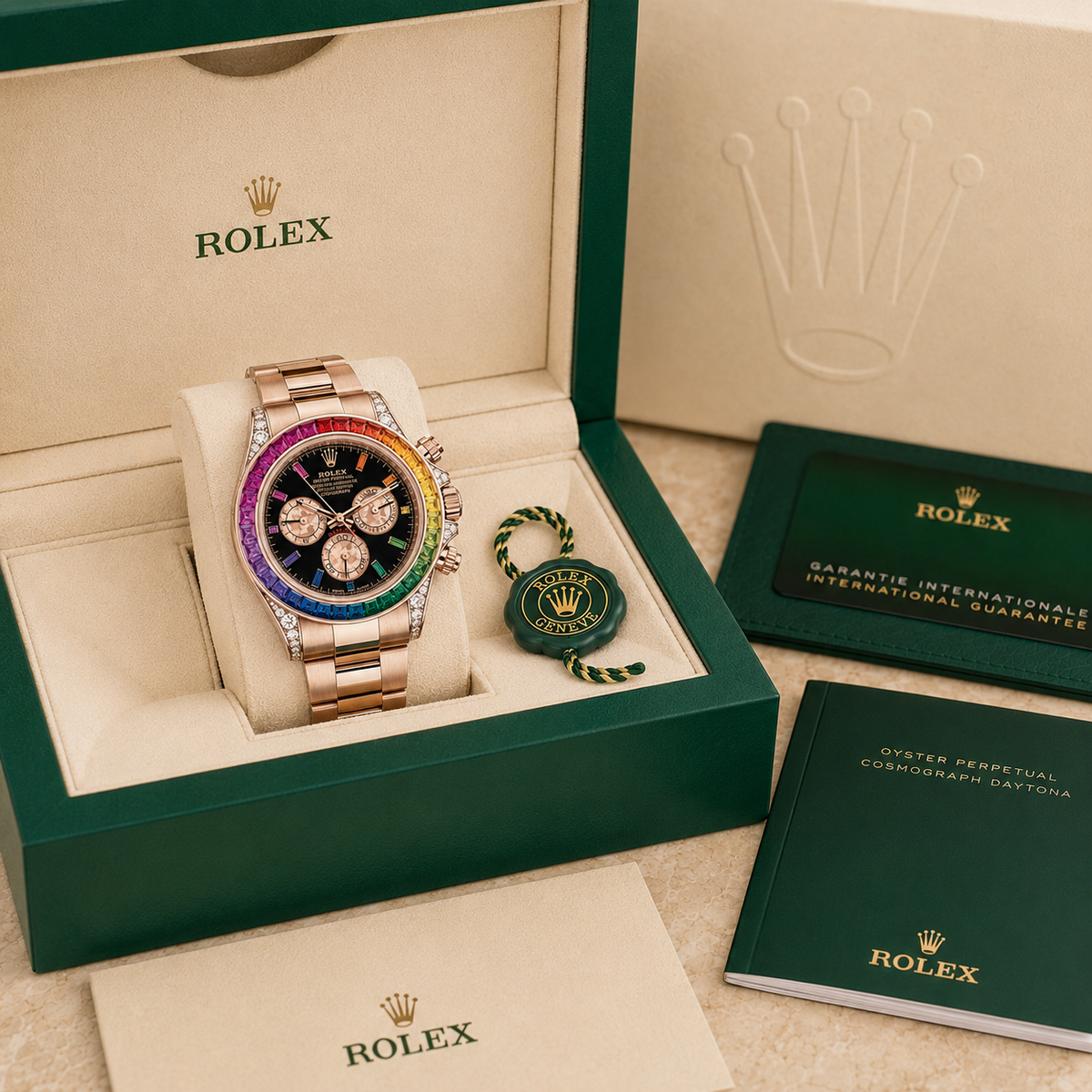 Cosmograph Daytona "Rainbow" 116519 complete set met doos en certificaten