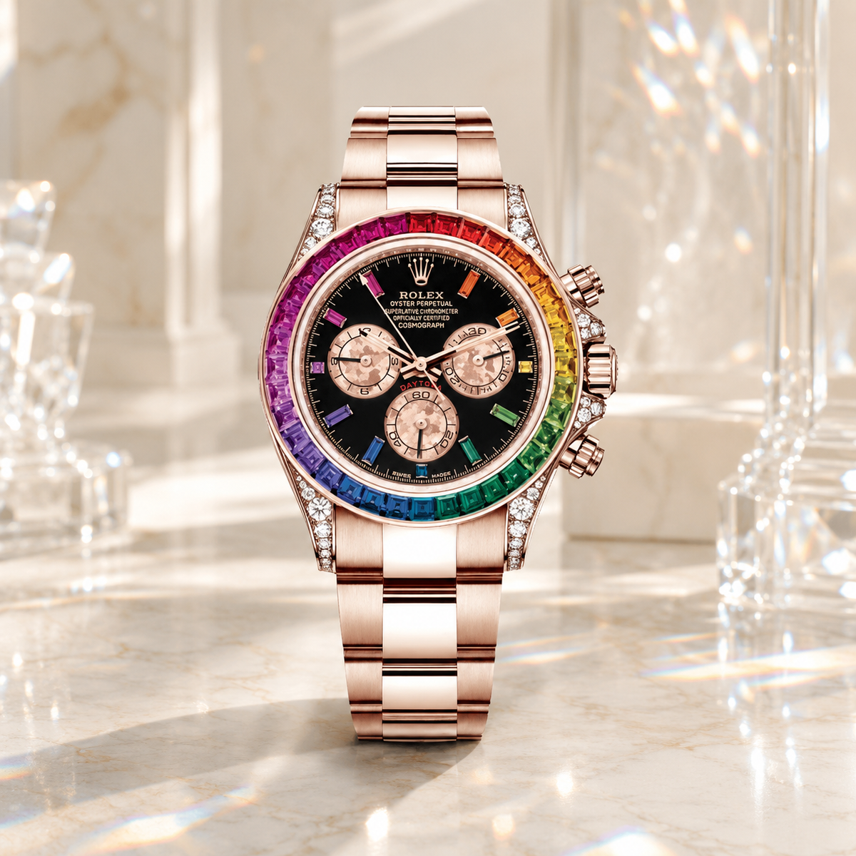 Cosmograph Daytona "Rainbow" 116519 – luxuriöse Produktaufnahme