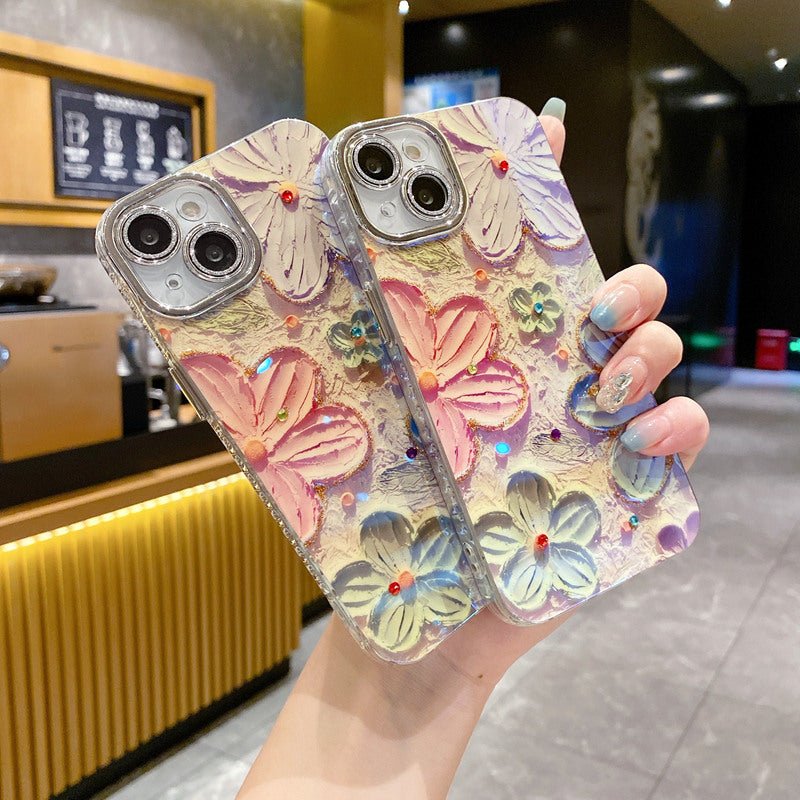 Retro-Blumen iPhone-Hülle mit Kristall-Kameraschutz