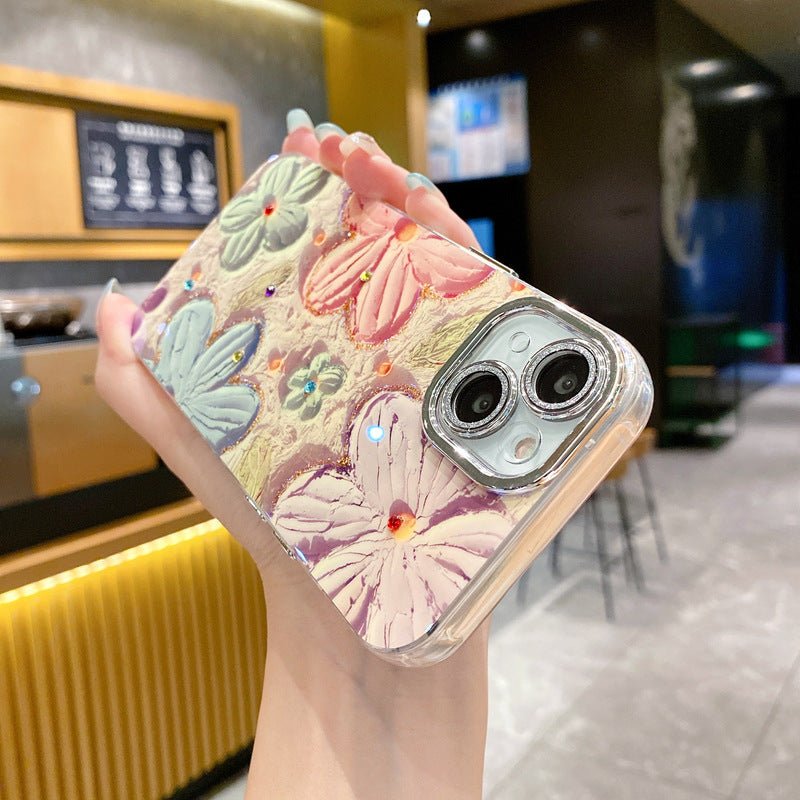 Retro-Blumen iPhone-Hülle mit Kristall-Kameraschutz