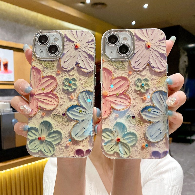 Retro-Blumen iPhone-Hülle mit Kristall-Kameraschutz