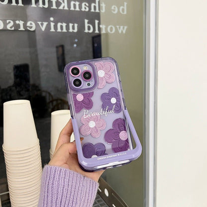 Lila Blumen iPhone-Hülle mit Ständer