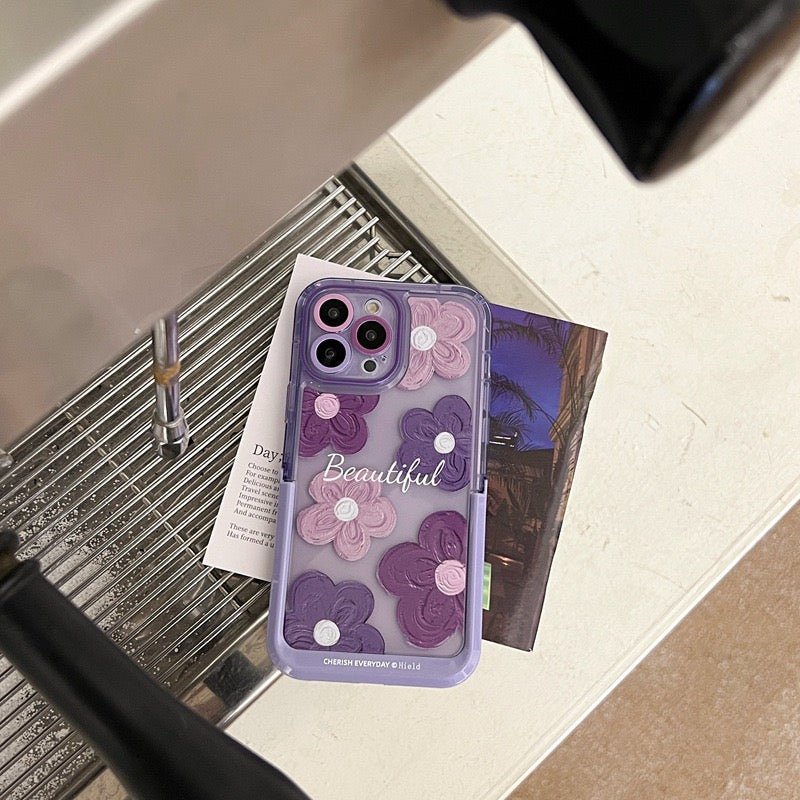 Lila Blumen iPhone-Hülle mit Ständer