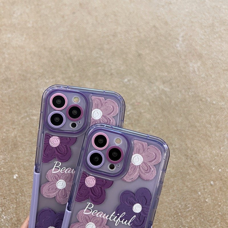 Lila Blumen iPhone-Hülle mit Ständer
