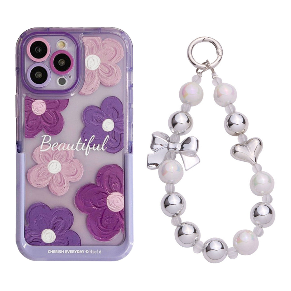 Lila Blumen iPhone-Hülle mit Ständer