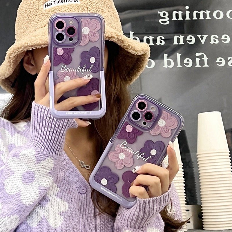 Lila Blumen iPhone-Hülle mit Ständer