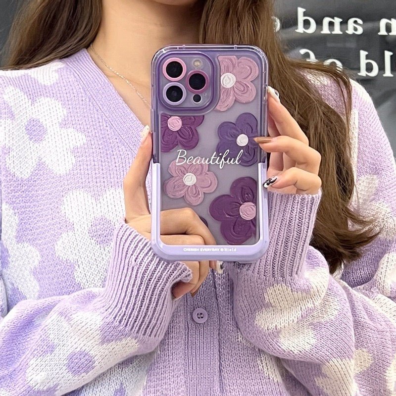 Lila Blumen iPhone-Hülle mit Ständer
