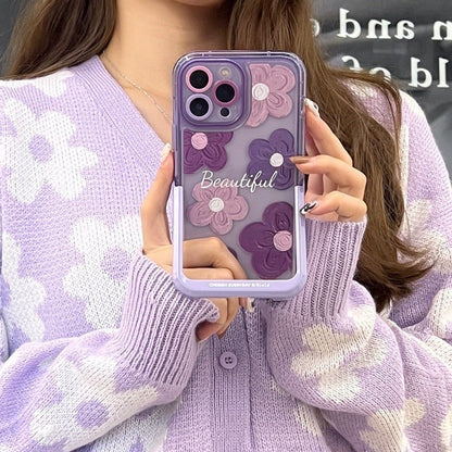 Lila Blumen iPhone-Hülle mit Ständer