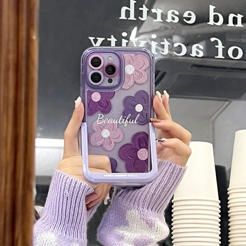 Lila Blumen iPhone-Hülle mit Ständer