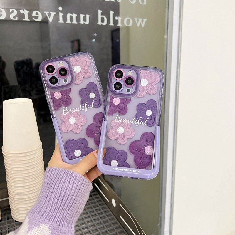 Lila Blumen iPhone-Hülle mit Ständer