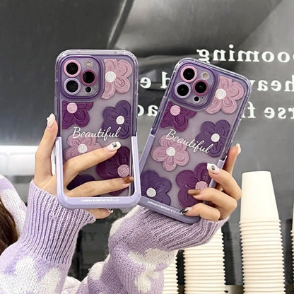 Lila Blumen iPhone-Hülle mit Ständer
