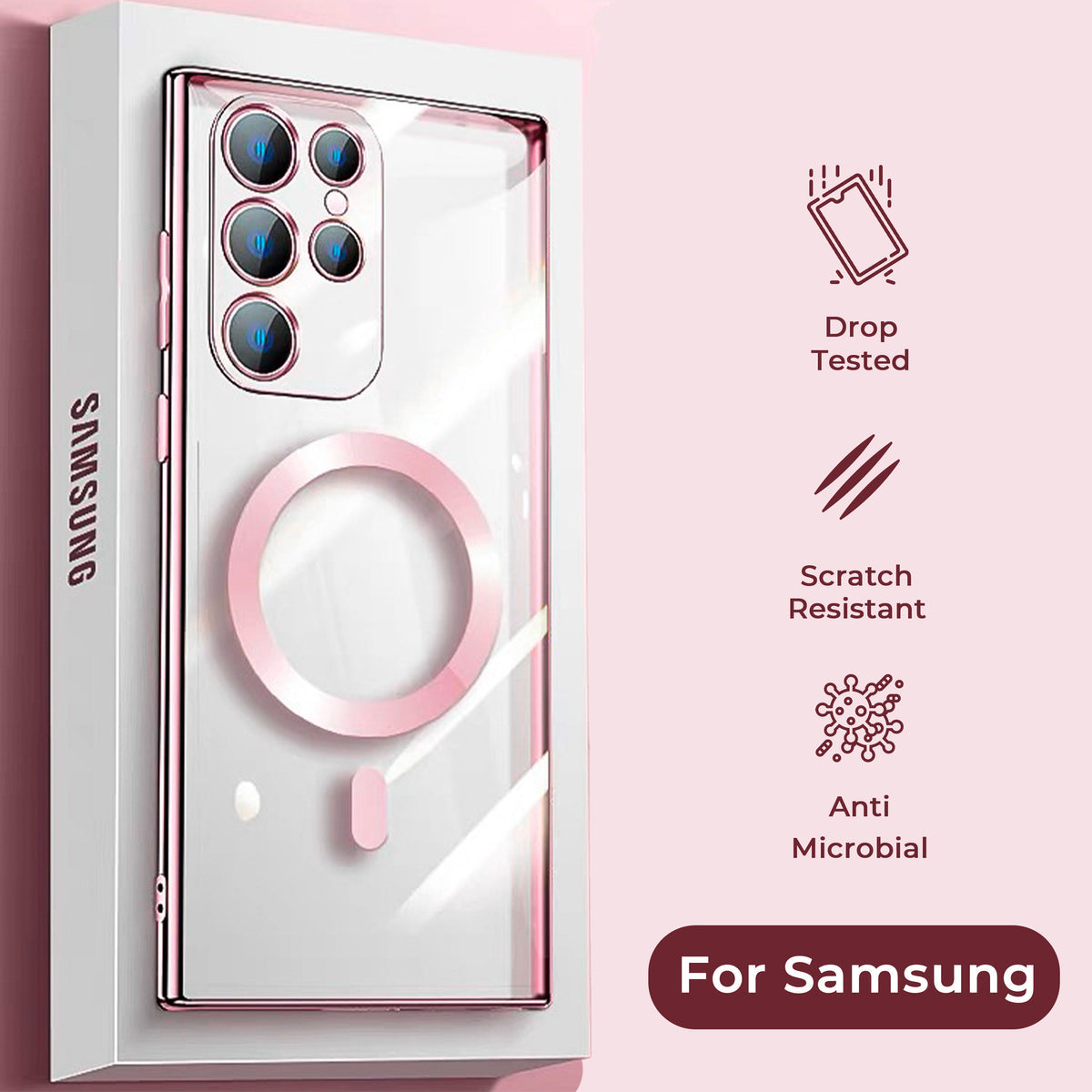 Luxuriöse Transparente Samsung Galaxy Hülle – Pink