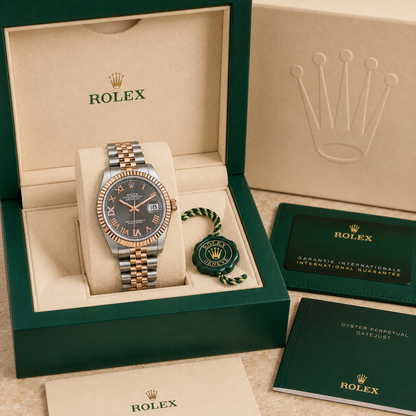 Dark Rhodium Dial Fluted Bezel 36mm complete set met doos en certificaten