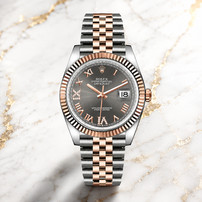 Dark Rhodium Dial Fluted Bezel 36mm – luxuriöse Produktaufnahme