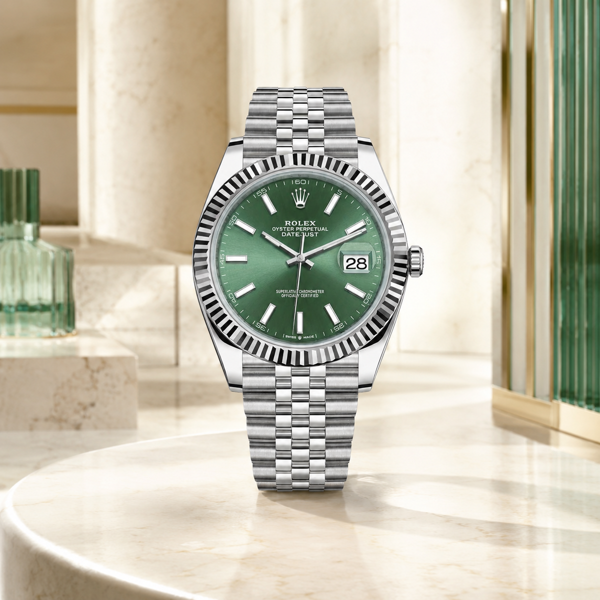 Classic Green Dial Jubilee Bracelet 41mm – luxuriöse Produktaufnahme