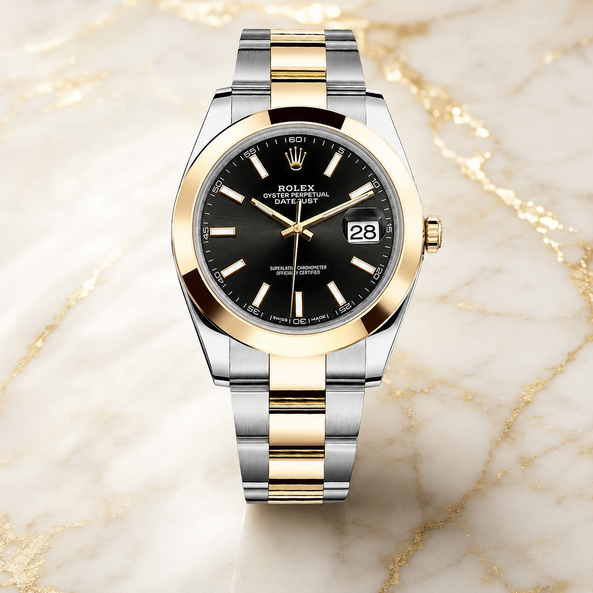 Classic Yellow Gold Black Dial 116203 – luxuriöse Produktaufnahme