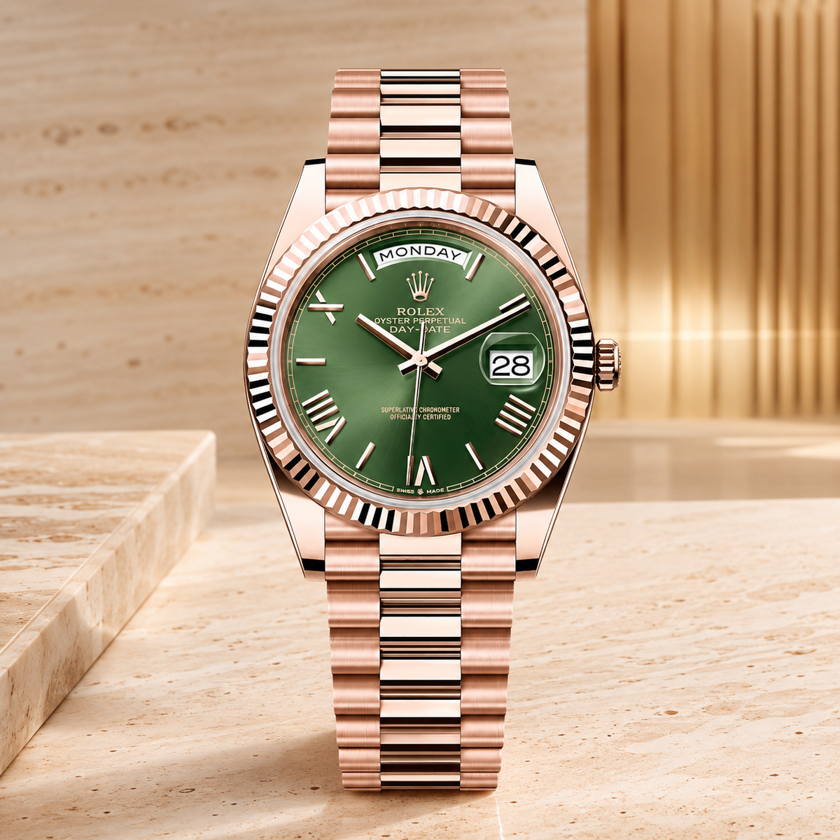 Day-Date 228235 "Rose Gold" – luxuriöse Produktaufnahme