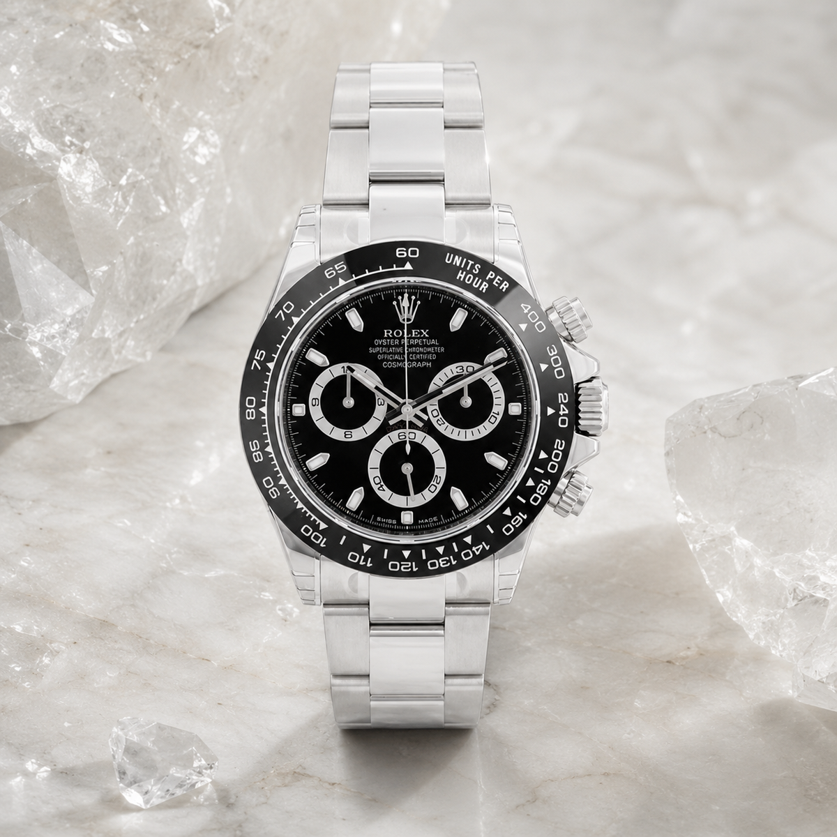 Daytona 116500LN “Reverse Panda Dial” – luxuriöse Produktaufnahme