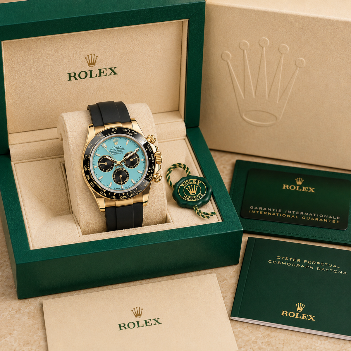 Daytona 126518LN "Turquoise Blue" complete set met doos en certificaten