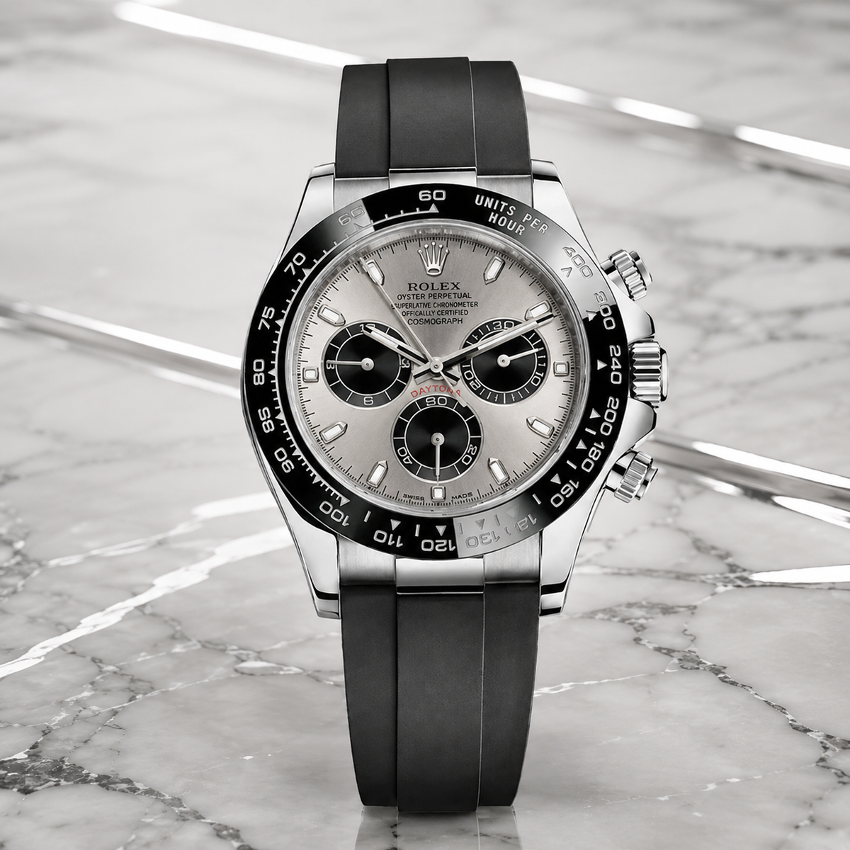 Daytona Silver Black 116506 – luxuriöse Produktaufnahme