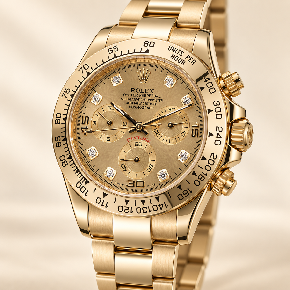 Doriano Chronograph – Seitenansicht des goldfarbenen Gehäuses