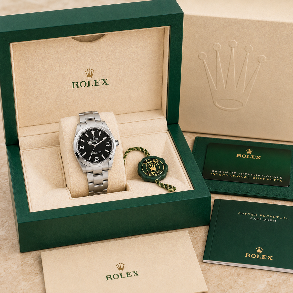 Explorer 40 „Black Dial“ complete set met doos en certificaten