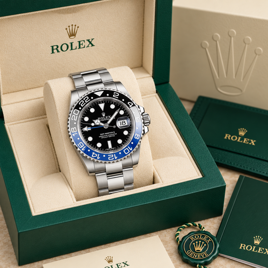 GMT-Master Batman Batgril Oyster 126710 in groene Rolex presentatiebox