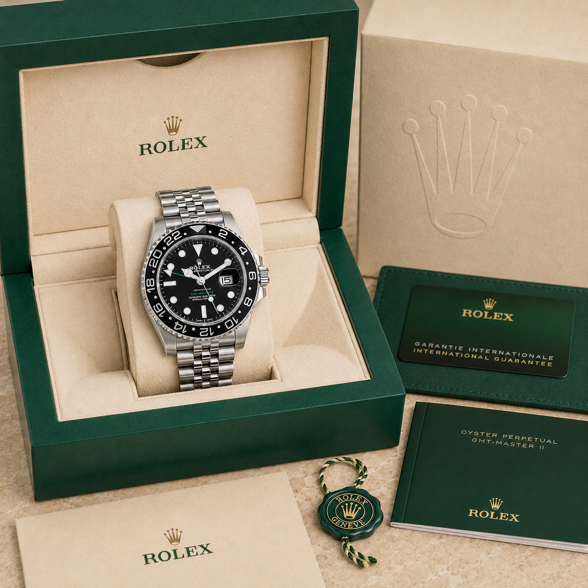 GMT-Master II Bruce Wayne 126710GRNR complete set met doos en certificaten
