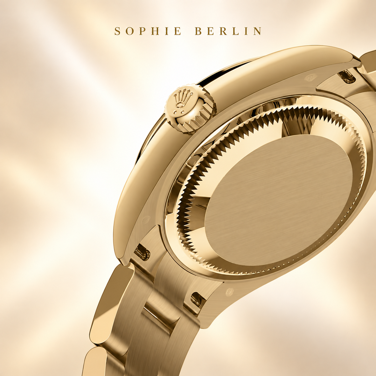 Elegante Damenuhr – Goldfarben & Grün – Rückseite und Innenseite des Armbands – Sophie Berlin