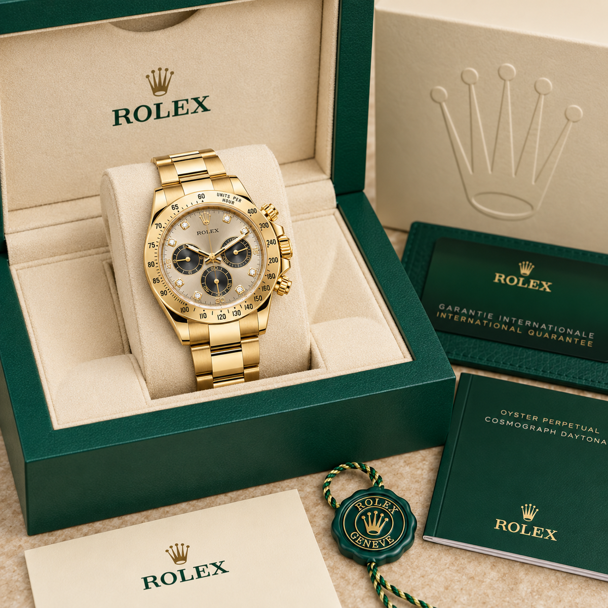Goldene Damen-Luxusuhr – Champagner 40 mm in luxe presentatiebox