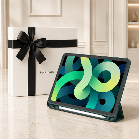 Dunkelgrüne iPad-Hülle mit Stifthalter