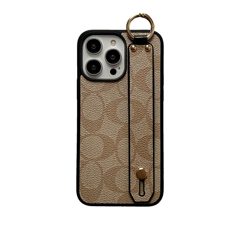 Kaffeebraune iPhone-Hülle mit praktischem Halter – Originalansicht 1