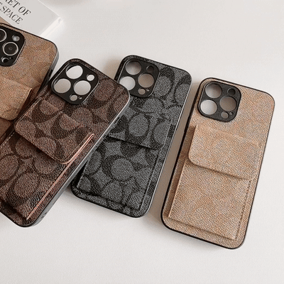 Hellbraune iPhone-Hülle mit Portemonnaie – Originalansicht 8