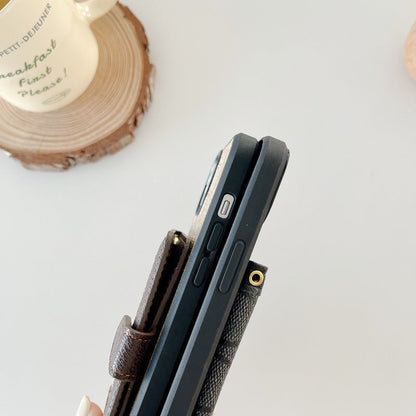 Weiße iPhone-Hülle mit Portemonnaie und Umhängeband – Originalansicht 4