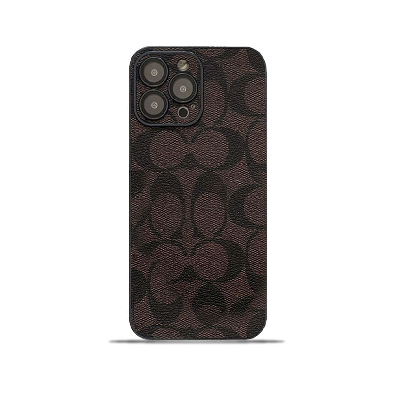 Braune iPhone-Hülle mit klassischem Allover-Muster – Originalansicht 2