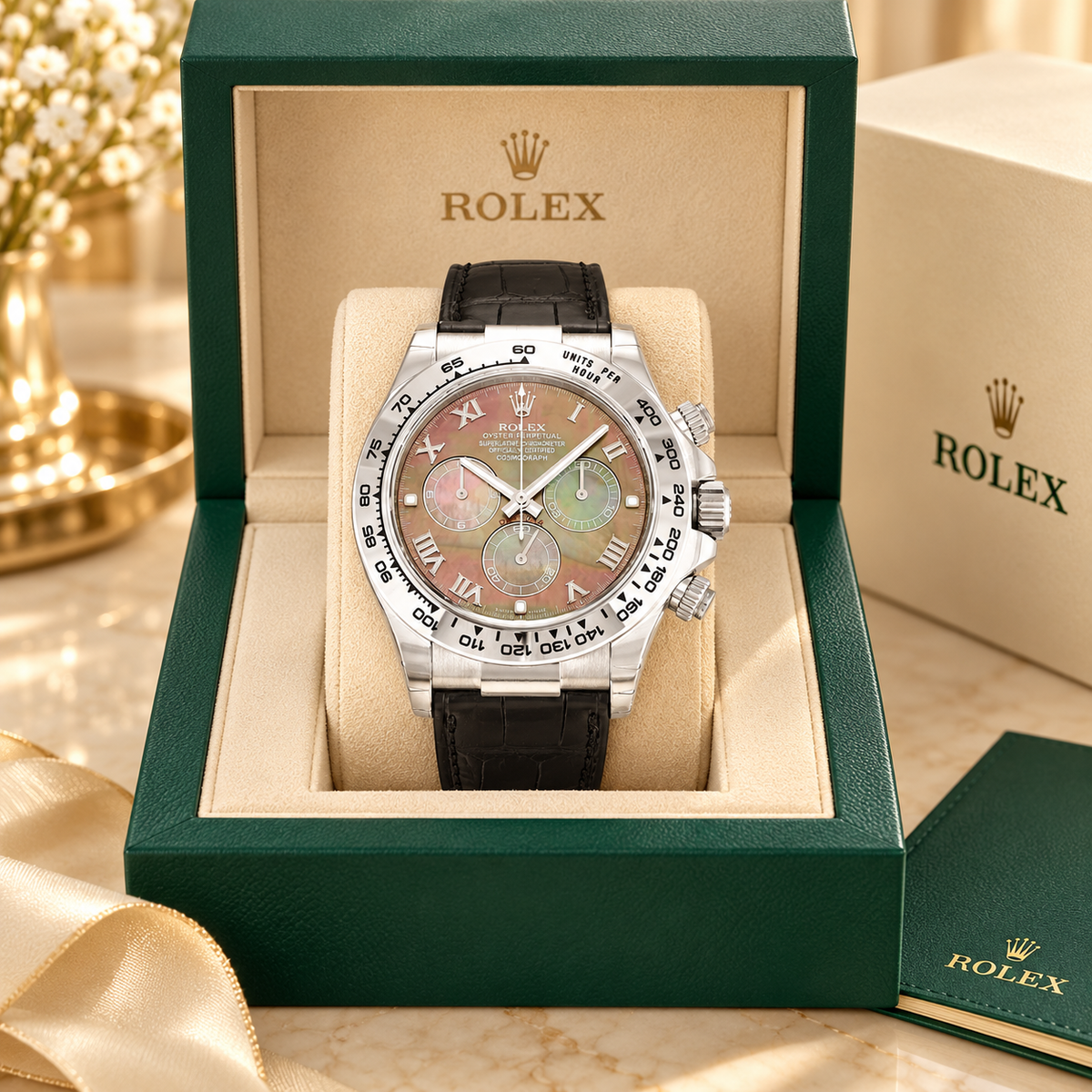 Irisel Chronograph in Perlmutt-Optik und Schwarz, 40 mm, in Präsentationsbox