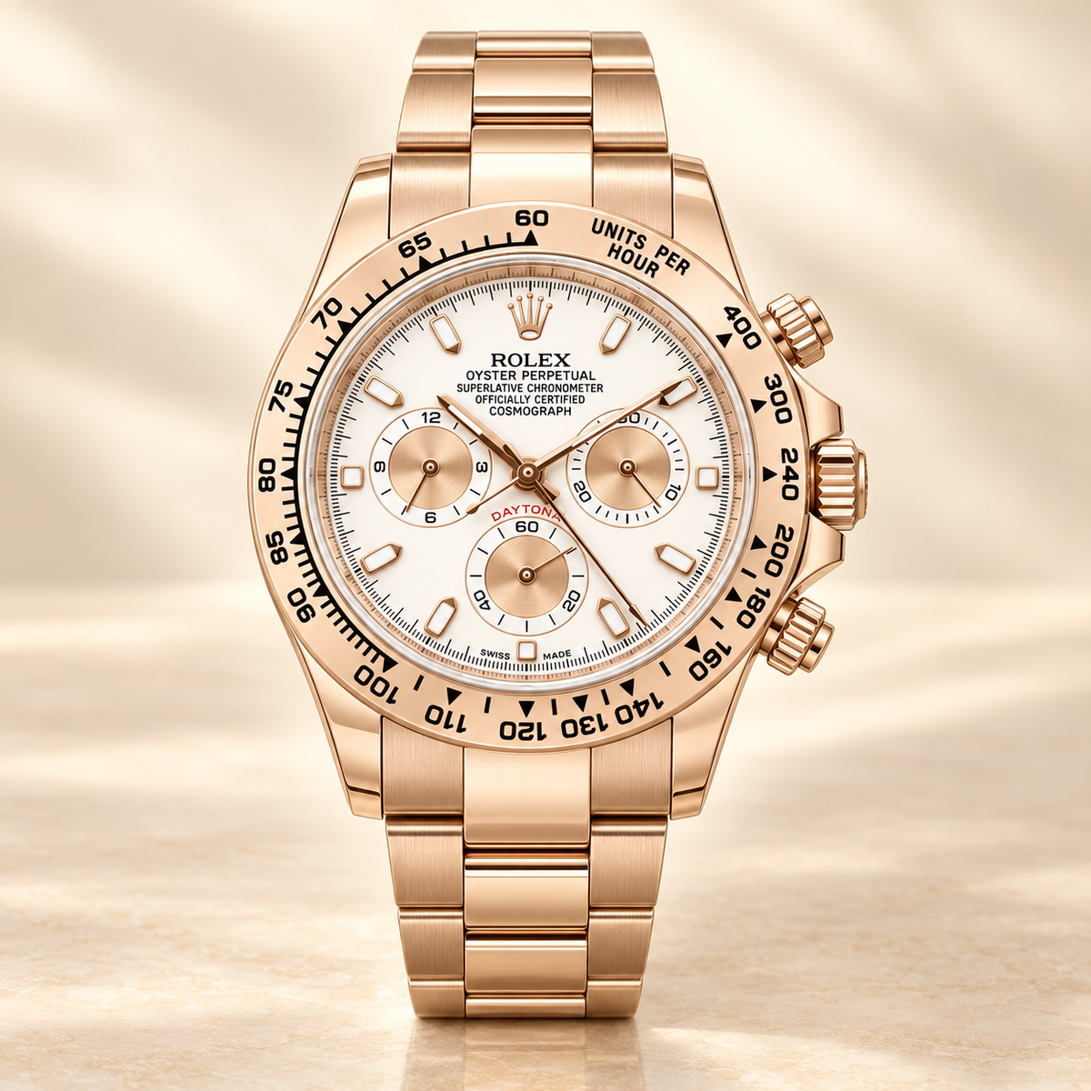 Ivoris Herren-Chronograph – Frontansicht mit elfenbeinfarbenem Zifferblatt