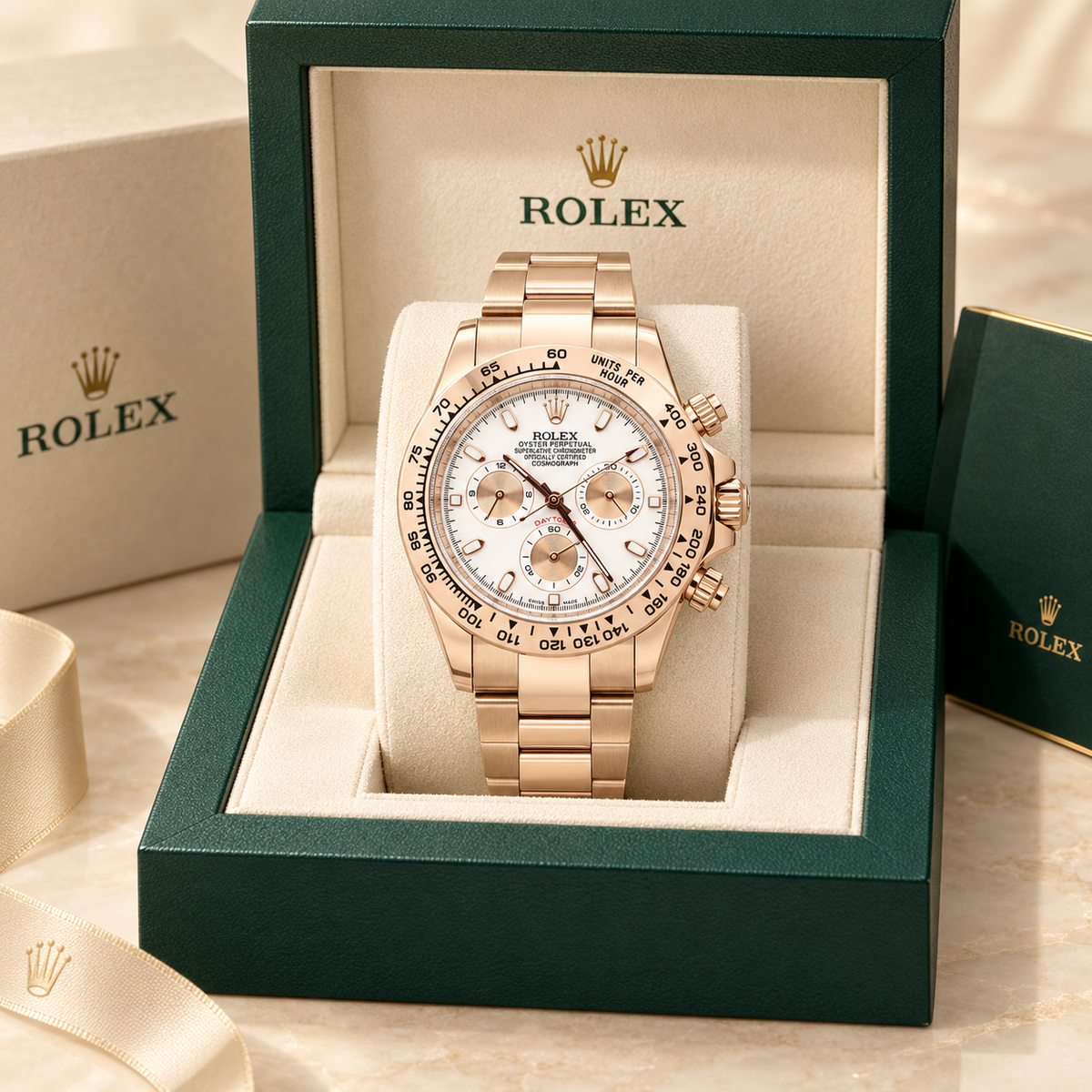 Ivoris Herren-Chronograph – Elfenbein & Roségoldfarben, 40 mm, Präsentationsbox