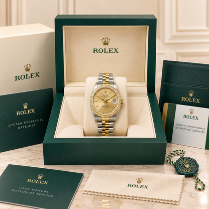 Lady-Classic 26 Bicolor Champagne in grüner Luxusuhr Box mit Zubehör